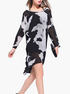 Robe droite asymétrique en chiffon motif tie-dye