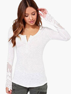 Blouse en coton blanc gris avec dentelle