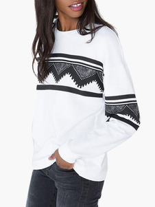 Sweater en coton mélangé blanc imprimé surdimensionné