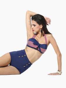 Ensemble bikini en lycra spandex multicolore à rayure