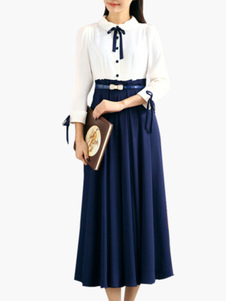 Robe longue en chiffon bicolore plissé avec noeud