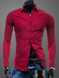 Chemise slim unicolore en coton manches longues