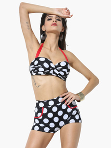 Bikini costume en lycra spandex multicolore à pois