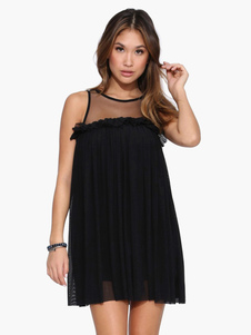 Robe noire semi Sheer volants Organza robe courte