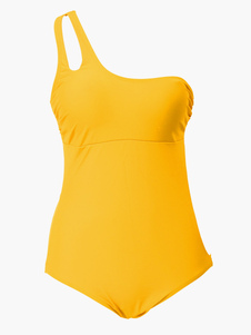 Maillot de bain 1 pièce en lycra spandex jaune unicolore
