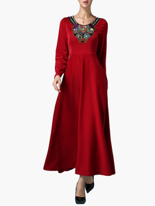 Robe longue en chiffon rouge unicolore plissé avec perles
