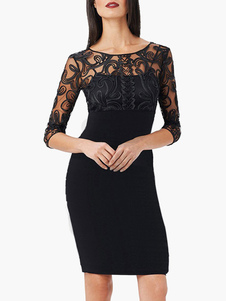 Robe moulante en acétate de cellulose noir avec dentelle