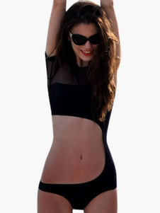 Black fabuleux découpe des maillots de bain Monokini de femme Spandex Lycra