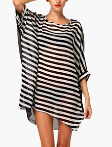 Blouse de plage bicolore avec rayure à demi-transparence