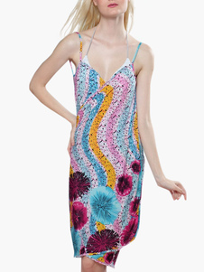 Blouse de plage multicolore imprimée fleurie croisée