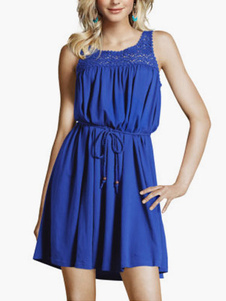 Blouse de plage bleue royale unicolore plissée avec cordon