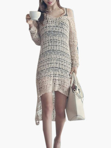 Blouse de plage abricote unicolore creusé à demi-transparence