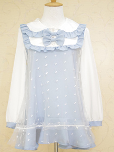 Robe lolita en chiffon bleu clair à motif tache avec noeud