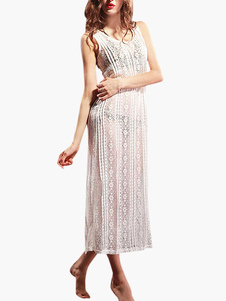 Blouse de plage blanche unicolore avec dentelle