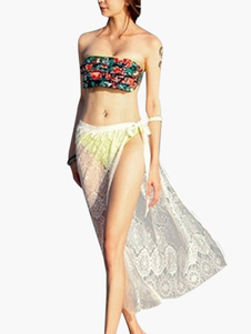 Blouse de plage unicolore avec lacets à demi-transparence