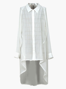 Blouse de plage translucide blanche unicolore creusée