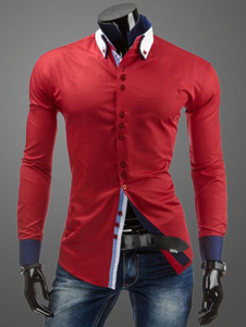 Chemise slim color-block en coton manches longues