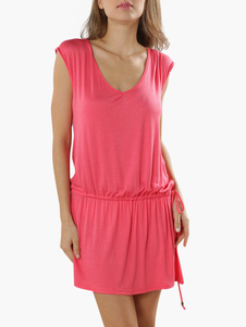 Blouse de plage unicolore plissée avec cordon à dos décolleté