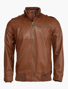 Veste homme en PU marron unicolore à col montant