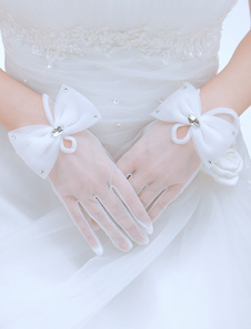 Gants en tulle blanc de longueur poignet