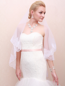 Voile à doights 1 couche en tulle avec dentelle