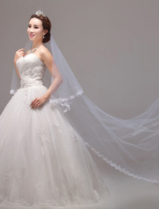 Voile cathédrale 2 couches en tulle avec dentelle