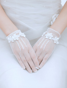 Gants en maille blanche longueur de poignet
