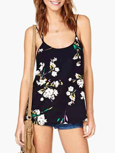 Débardeur féminin noir imprimé fleuri avec lacet à bretelles