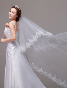 Voile chapelle 1 couche en tulle avec dentelle