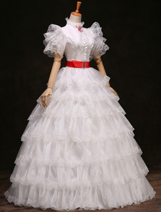 Rococo à niveaux Costume blanc haute cou princesse Retro Classic Costumes