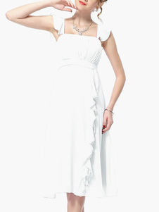 Robe d'été en chiffon unicolore avec volant vertical col carré