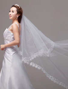 Voile cathédrale 1 couche en tulle avec dentelle