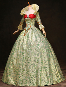 Victorian Ball robe Jacquard Floral vert volant Royal de costumes rétro féminin à niveaux Costume Pr