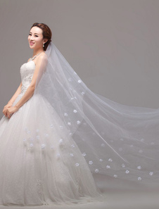 Voile cathédrale 1 couche en tulle avec fleur