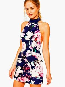 Robe courte en fibre de coton multicolore imprimé fleuri creusé