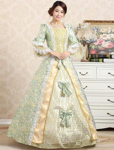 Victorian Ball robe Jacquard Floral vert volant Royal de costumes rétro féminin s’incline hiérarchis