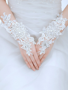 Gants en dentelle blanche de longueur de poignet