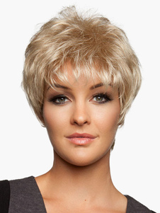 Perruque de cheveux humains or frisée ébouriffée