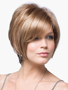 Perruque courte de cheveux humains couleur de lin