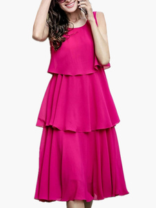 Robe skater en chiffon unicolore plissé multicouche