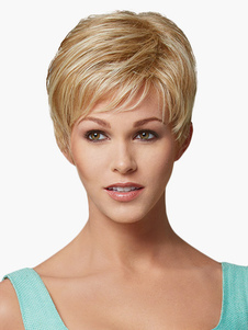 Perruque ébouriffée de cheveux humains or coupe boyish