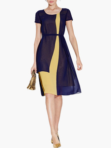 Robe skater en chiffon bicolore color-block