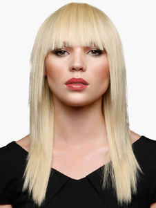 Perruque droite de cheveux humains couleur de lin