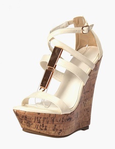 Sandales compensées en PU ornement métallique