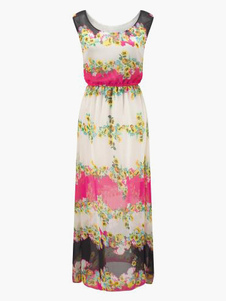 Robe maxi en chiffon multicolore imprimé fleuri