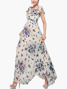 Robe longue en chiffon multicolore imprimé animal plissé