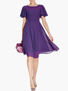 Robe skater en chiffon violet foncé unicolore plissé
