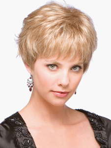 Perruque de cheveux humains or coupe boyish ébouriffée