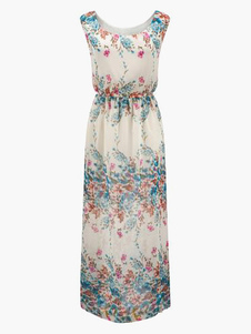 Robe longue en chiffon multicolore imprimé fleuri sans manche