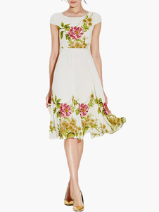 Robe skater en chiffon blanc imprimé fleuri